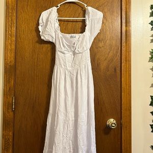 ankle length white dress with cut out back